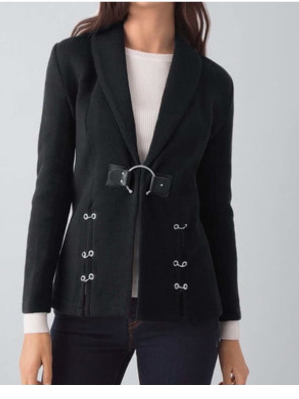 525 America Black Piercing Sweater Blazer with Ring-Buckle Accent